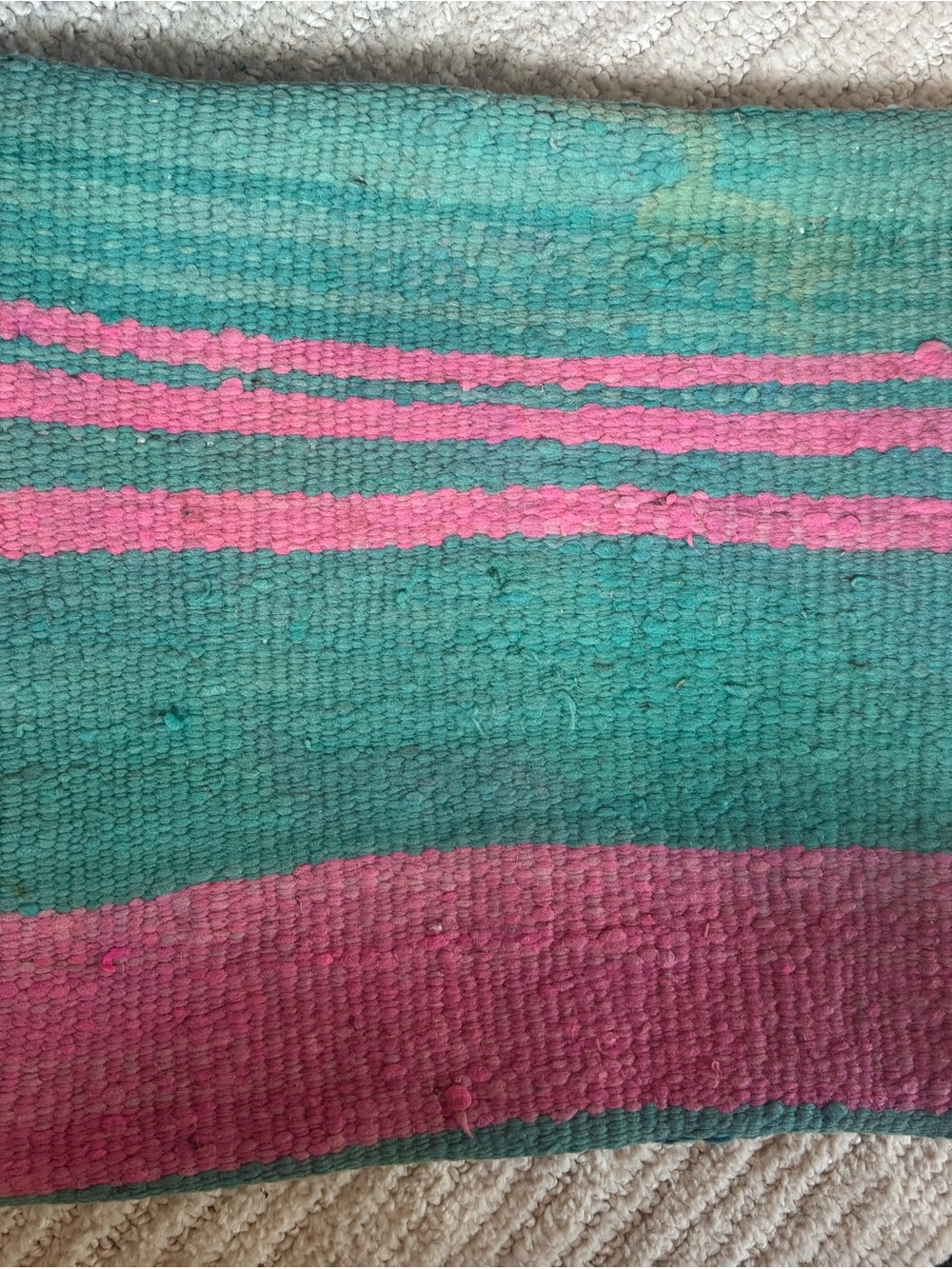 Handwoven Pink and Teal Moroccan Berber wool pillow cover
